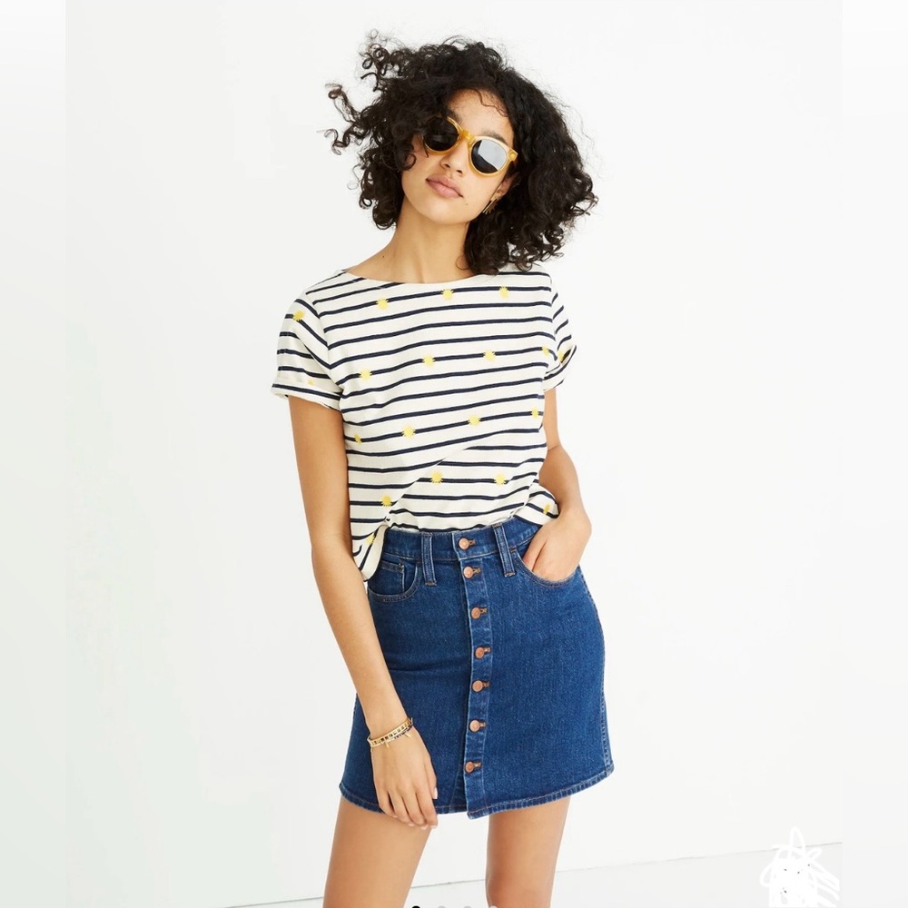 Madewell Stretch Denim Straight Mini Button-Front Skirt in Arroyo Wash Size 25